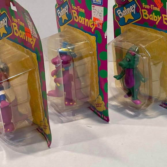 Vintage 1993 Fun-Time Barney Top Hat, Baseball & Baby Bop Vinyl Toy Figures New - Picture 6 of 10